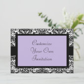 Black & White Damask, Lavendel Einladung (Stehend Vorderseite)