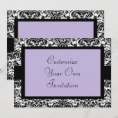 Black & White Damask, Lavendel Einladung (Vorne/Hinten)
