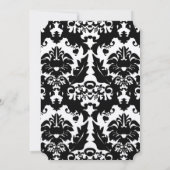 Black & White Damask Magenta Trim Wedding Einladung (Rückseite)