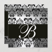 BLACK & WHITE DAMASK MONOGRAM Champagner-Mondstein Einladung (Vorne/Hinten)