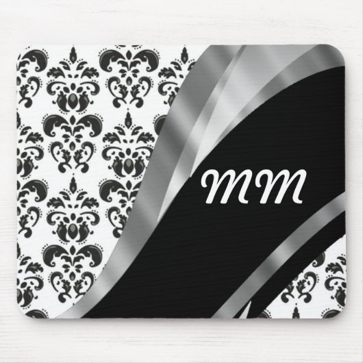 Black & White Damask Mousepad (Vorne)