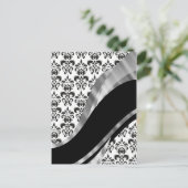 Black & White Damask Postkarte (Stehend Vorderseite)