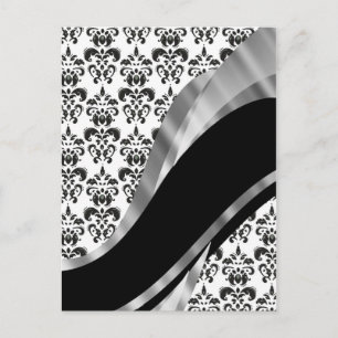 Black & White Damask Postkarte