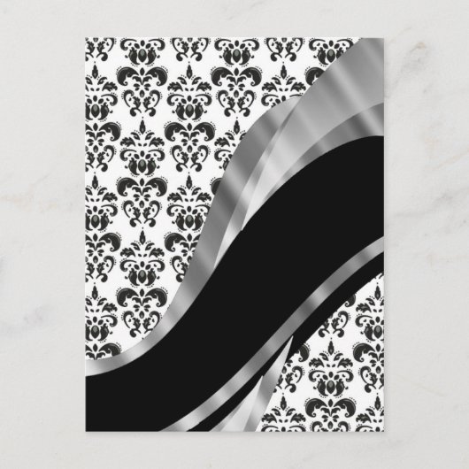 Black & White Damask Postkarte (Vorderseite)