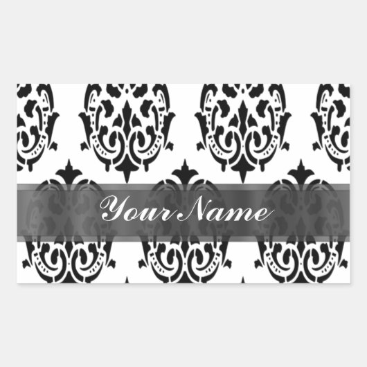 Black & White Damask Rechteckiger Aufkleber (Vorderseite)