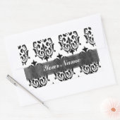 Black & White Damask Rechteckiger Aufkleber (Umschlag)