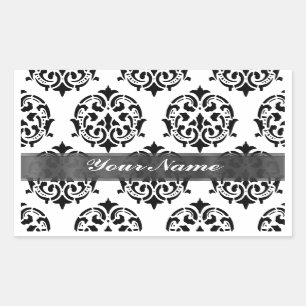Black & White Damask Rechteckiger Aufkleber