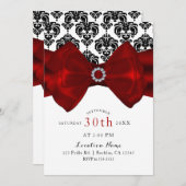 Black & White Damask Red Bow Glam Sweet 16 Party Einladung (Vorne/Hinten)