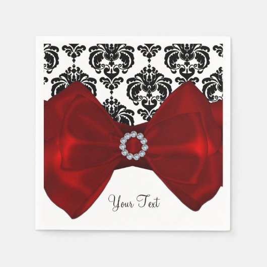 Black & White Damask Red Bow Glam Sweet 16 Party Serviette (Vorderseite)