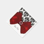 Black & White Damask Red Bow Glam Sweet 16 Party Serviette (Ecke)