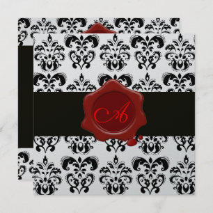 BLACK & WHITE DAMASK, ROTES WAX SIEGEL MONOGRAM Si Einladung