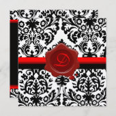 BLACK & WHITE DAMASK, ROTES WAX SIEGEL MONOGRAMM EINLADUNG (Vorne/Hinten)