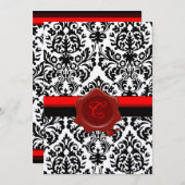 BLACK & WHITE DAMASK, ROTES WAX SIEGEL MONOGRAMM EINLADUNG (Vorne/Hinten)