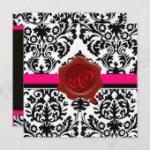 BLACK & WHITE DAMASK, ROTES WAX SIEGEL MONOGRAMM EINLADUNG (Vorne/Hinten)