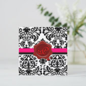 BLACK & WHITE DAMASK, ROTES WAX SIEGEL MONOGRAMM EINLADUNG (Stehend Vorderseite)