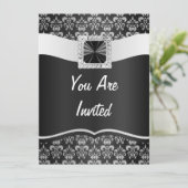 Black & White Damask Save The Date (Stehend Vorderseite)