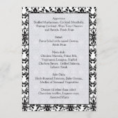 Black white damask swirls, birds Menu Einladung (Rückseite)