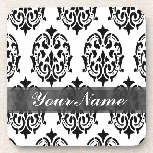 Black & White Damask Untersetzer (Vorderseite)