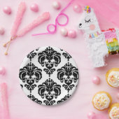 Black & White Damask Vintage Wedding Event Party Pappteller (Party)