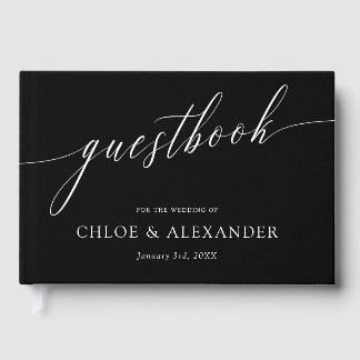 Black & White Delicate Calligraphy Wedding Gästebuch