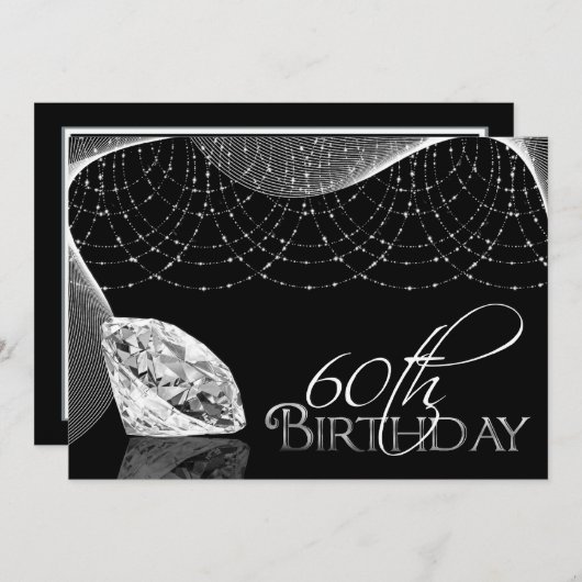 Black & White Diamond 60. Geburtstag Einladungen (Vorne/Hinten)