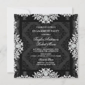 Black & White Diamond Damask Engagement Party Einladung (Vorderseite)