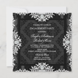Black & White Diamond Damask Engagement Party Einladung
