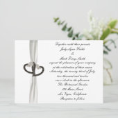 Black & White Diamond Hearts Einladung Hochzeitsfe (Stehend Vorderseite)