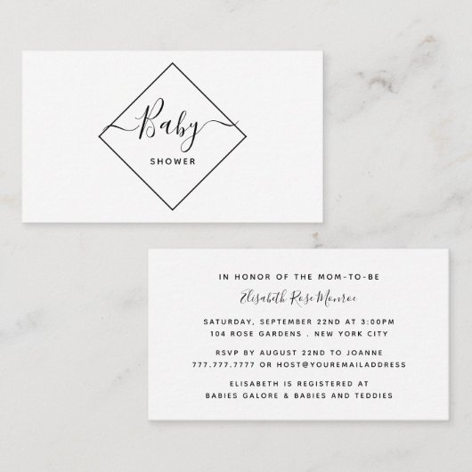 Black & White Diamond Kinderduschkarte laden ein Visitenkarte (Vorne/Hinten)