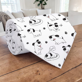 Black & White Dog Cartoon Custom Necktie Krawatte