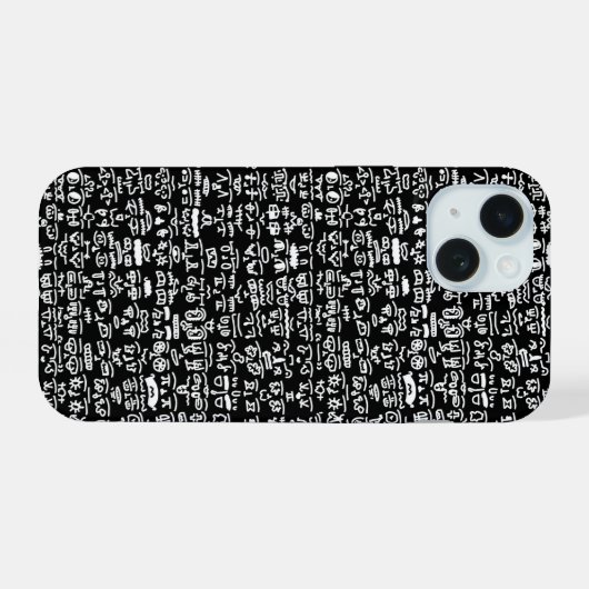 Black & White Doodle Pattern Case – Bold Ab iPhone 15 Hülle (Rückseite (Horizontal))