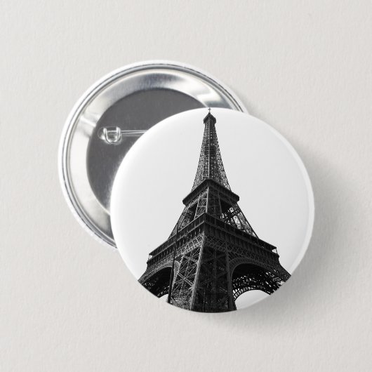 Black & White Eiffel Tower Paris Europa Reisen Button (Vorne & Hinten)