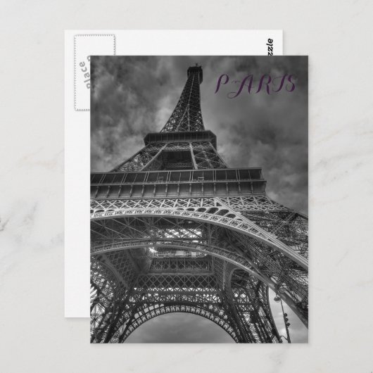 Black & White Eiffel Tower Paris Europa Reisen Postkarte (Vorne/Hinten)
