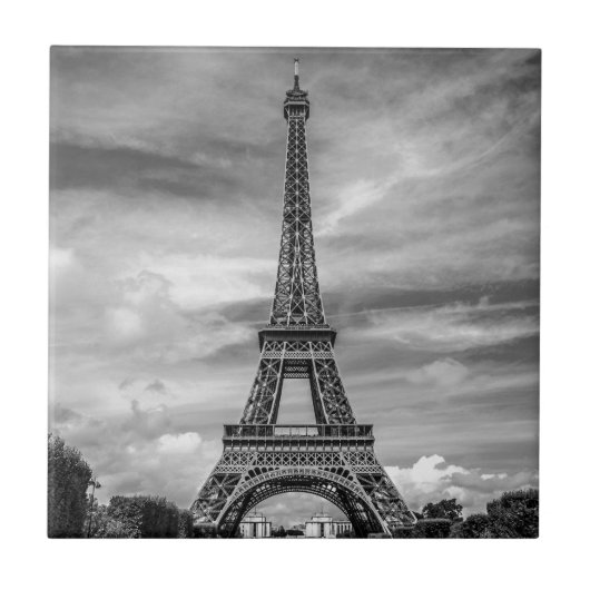 Black & White Eiffel Tower Paris Frankreich Fliese (Vorderseite)