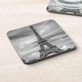 Black & White Eiffel Tower Paris Frankreich Getränkeuntersetzer (Linke Seite)