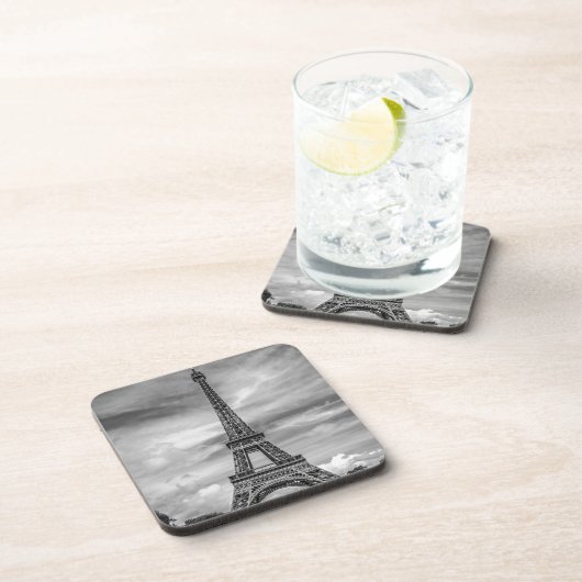Black & White Eiffel Tower Paris Frankreich Getränkeuntersetzer (Rechte Seite)