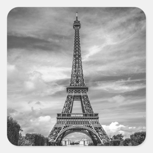 Black & White Eiffel Tower Paris Frankreich Quadratischer Aufkleber (Vorderseite)