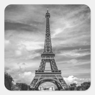 Black & White Eiffel Tower Paris Frankreich Quadratischer Aufkleber