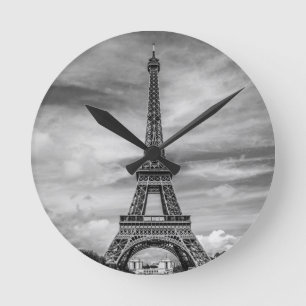 Black & White Eiffel Tower Paris Frankreich Runde Wanduhr