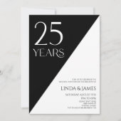 Black White Elegant 25th Wedding Anniversary Einladung (Vorderseite)