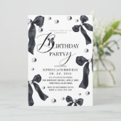 Black & White Elegant Bow Birthday Party  Einladung (Stehend Vorderseite)
