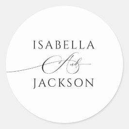 Black & White Elegant Chic Couple Names Wedding Runder Aufkleber