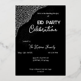  Black & white elegant  Eid Party Invitation  Folien Feiertagskarte