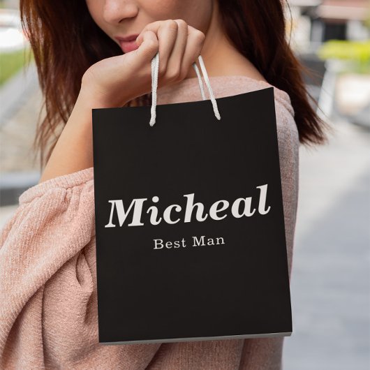 Black & White Elegant Modern Best Man Wedding Mittlere Geschenktüte