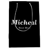 Black & White Elegant Modern Best Man Wedding Mittlere Geschenktüte (Vorderseite)