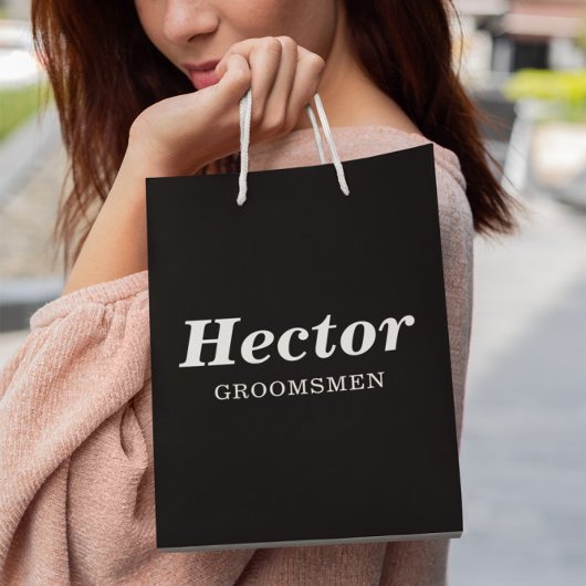 Black & White Elegant Modern Groomsmen Wedding Mittlere Geschenktüte
