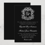 Black White Elegant Monogram Crest Wedding Einladung (Vorne/Hinten)