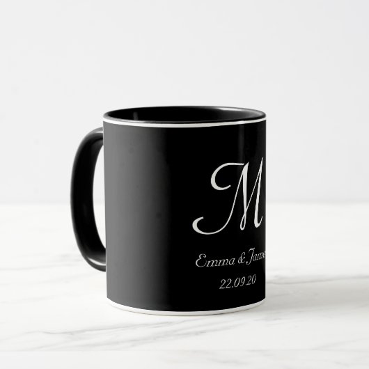 Black & White Elegant Monogram Initial Name  Tasse (Vorderseite Links)