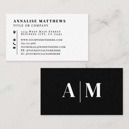 Black White Elegant Professional Visitenkarte (Vorne/Hinten)