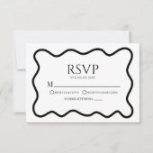 Black White Elegant Wavy Border Wedding RSVP Card (Vorderseite)